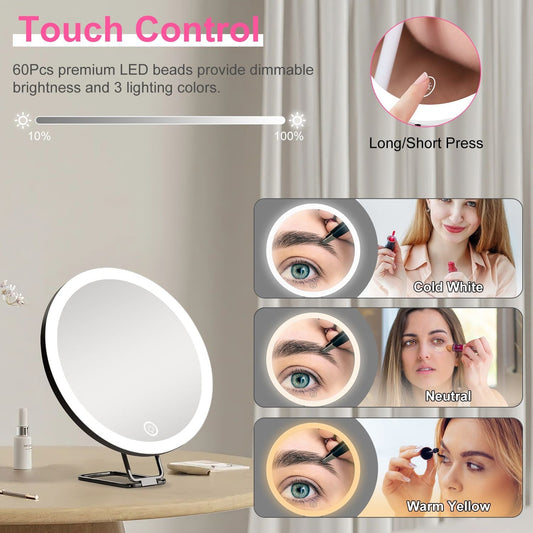 30X Magnifying Mirror With Light 3 Colors Dimmable Brightness Included